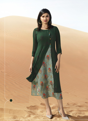Green printed georgette georgette-kurtis 1