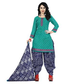 Dark-Green Printed Cotton Unstitched Salwar With Dupatta 1
