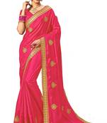 pink embroidered silk blend saree with blouse
