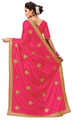 pink embroidered silk blend saree with blouse 2