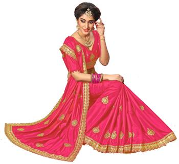 pink embroidered silk blend saree with blouse 4