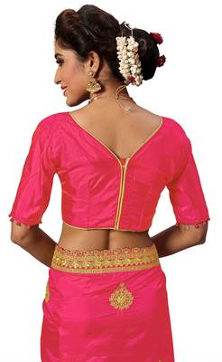 pink embroidered silk blend saree with blouse 5