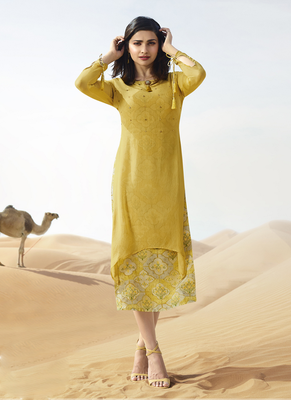Yellow printed georgette georgette-kurtis 1