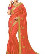 orange embroidered silk blend saree with blouse