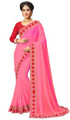 pink Embroidered georgette saree with blouse 1