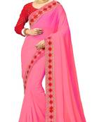 pink Embroidered georgette saree with blouse