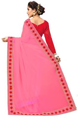 pink Embroidered georgette saree with blouse 2