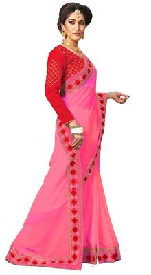 pink Embroidered georgette saree with blouse 3