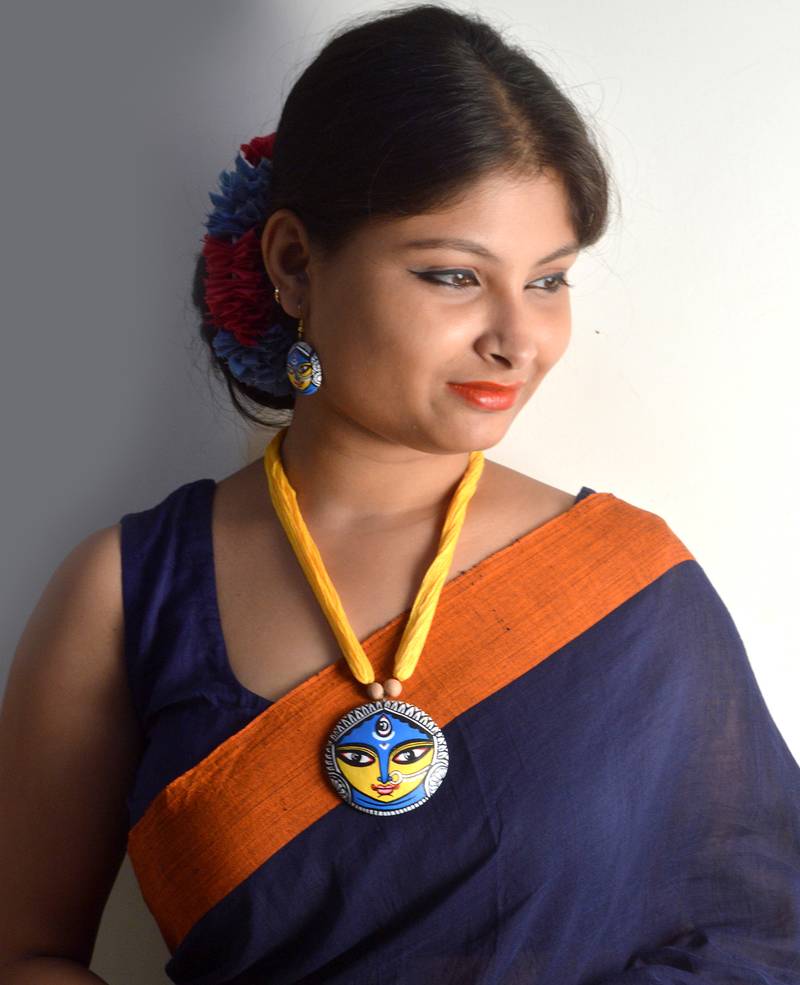 Yellow Colour Terracotta Necklace With Matching Earrings