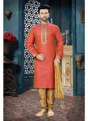 pink embroidered art silk kurta pajama 3