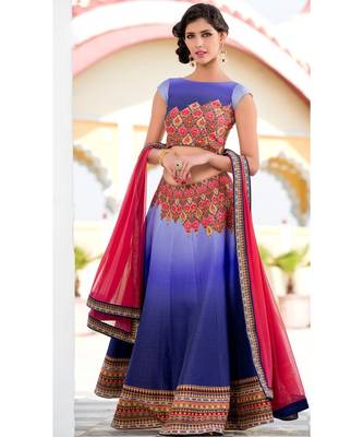 Heritage Silk blue Digital Printed Designer Lehenga With Blouse 1