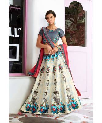 Heritage Silk Cream Digital Printed Designer Lehenga With Blouse 1