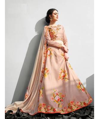 Heritage Silk Peach Digital Printed Designer Lehenga With Blouse 1