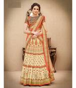 Pure Banarasi Natural Silk Beige Digital Printed Designer Lehenga With Blouse