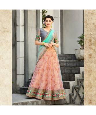 Organza Silk with Digital Print Heavy Embroidery Work Pink Designer Lehenga With Blouse 1