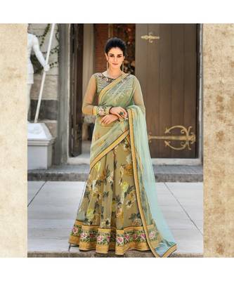 Organza Silk with Digital Print Heavy Embroidery Work green Designer Lehenga With Blouse 1