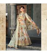 Organza Silk with Digital Print Heavy Embroidery Work green Designer Lehenga With Blouse