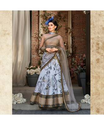 Organza Silk with Digital Print Heavy Embroidery Work blue Designer Lehenga With Blouse 1