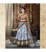 Organza Silk with Digital Print Heavy Embroidery Work blue Designer Lehenga With Blouse