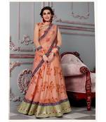 Pure Modal Silk with Digital Print Heavy Embroidery Work Peach Designer Lehenga With Blouse