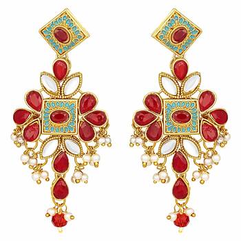  Kundan Pearl Meenakari Multi-Color Bridal Necklace Set With Earrings & Maang Tikka For Women 5