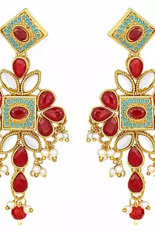  Kundan Pearl Meenakari Multi-Color Bridal Necklace Set With Earrings & Maang Tikka For Women