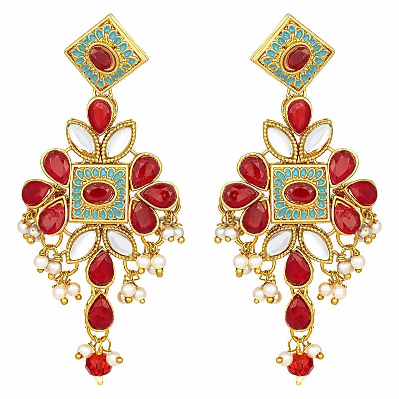  Kundan Pearl Meenakari Multi-Color Bridal Necklace Set With Earrings & Maang Tikka For Women