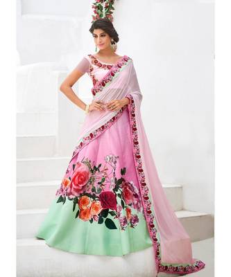 Heritage Silk Pink Digital Printed Designer Lehenga With Blouse 1