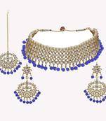Traditional Kundan & Blue Pearl Choker Necklace Set For Women
