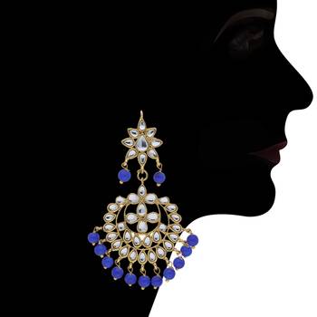 Traditional Kundan & Blue Pearl Choker Necklace Set For Women 2