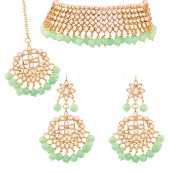Traditional Kundan & Mint Pearl Choker Necklace Set For Women 1
