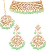 Traditional Kundan & Mint Pearl Choker Necklace Set For Women