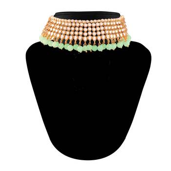 Traditional Kundan & Mint Pearl Choker Necklace Set For Women 3