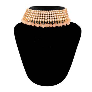 Traditional Kundan & Peach Pearl Choker Necklace Set For Women 1