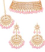 Traditional Kundan & Pink Pearl Choker Necklace Set For Women