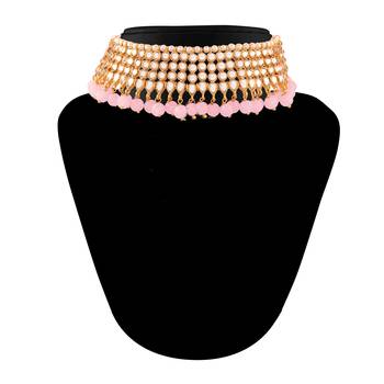 Traditional Kundan & Pink Pearl Choker Necklace Set For Women 3