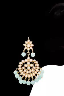 Traditional Kundan & Sky Blue Pearl Choker Necklace Set For Women