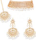 Traditional Kundan & White Pearl Choker Necklace Set For Women