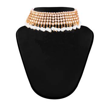 Traditional Kundan & White Pearl Choker Necklace Set For Women 2