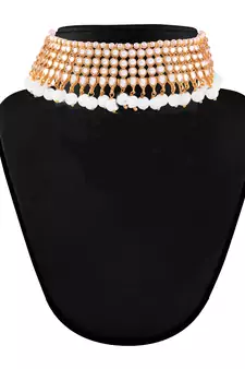 Traditional Kundan & White Pearl Choker Necklace Set For Women