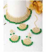 Traditional Kundan & Pearl Green Choker Necklace Set For Women