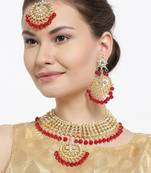 Traditional Kundan & Pearl Red Choker Necklace Set For Women