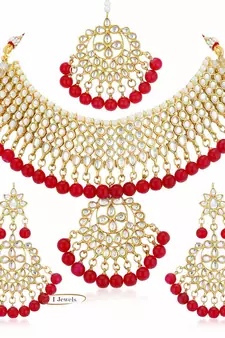 Traditional Kundan & Pearl Red Choker Necklace Set For Women