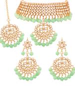 Traditional Kundan & Pearl Mint Choker Necklace Set For Women