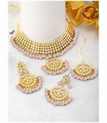 Traditional Kundan & Pearl Peach Choker Necklace Set For Women