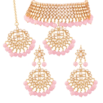 Pearl Pink Choker Necklace Set 