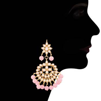 Traditional Kundan & Pearl Pink Choker Necklace Set For Women 2