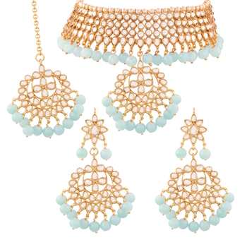 Pearl Turquoise Choker Necklace Set 