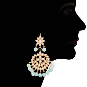Traditional Kundan & Pearl Turquoise Choker Necklace Set For Women 2