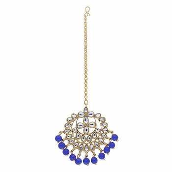 Traditional Kundan & Pearl Blue Choker Necklace Set For Women 4